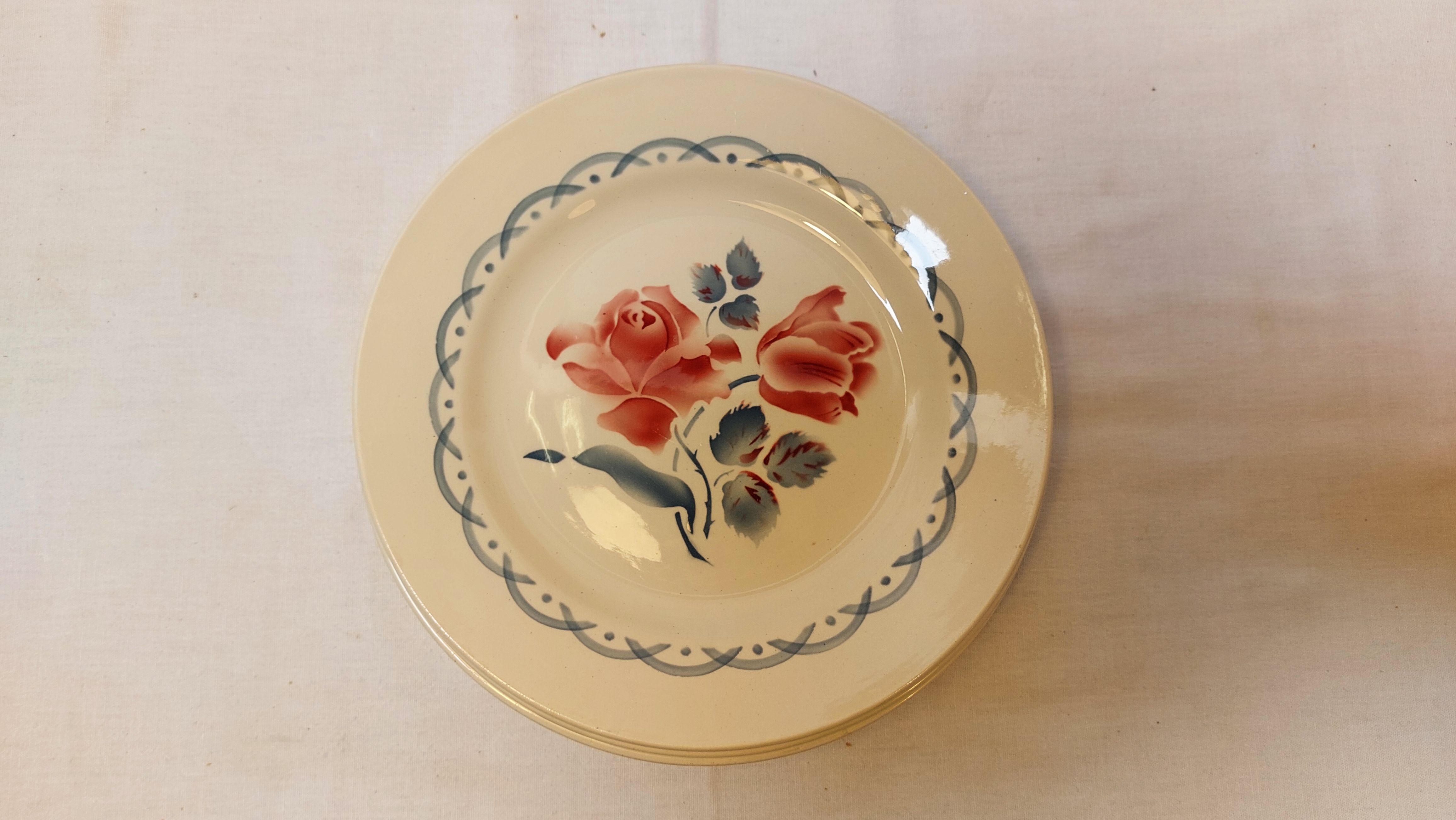 Set of 8 old flat plates from digoin sarreguemines earthenware factories - cannes model