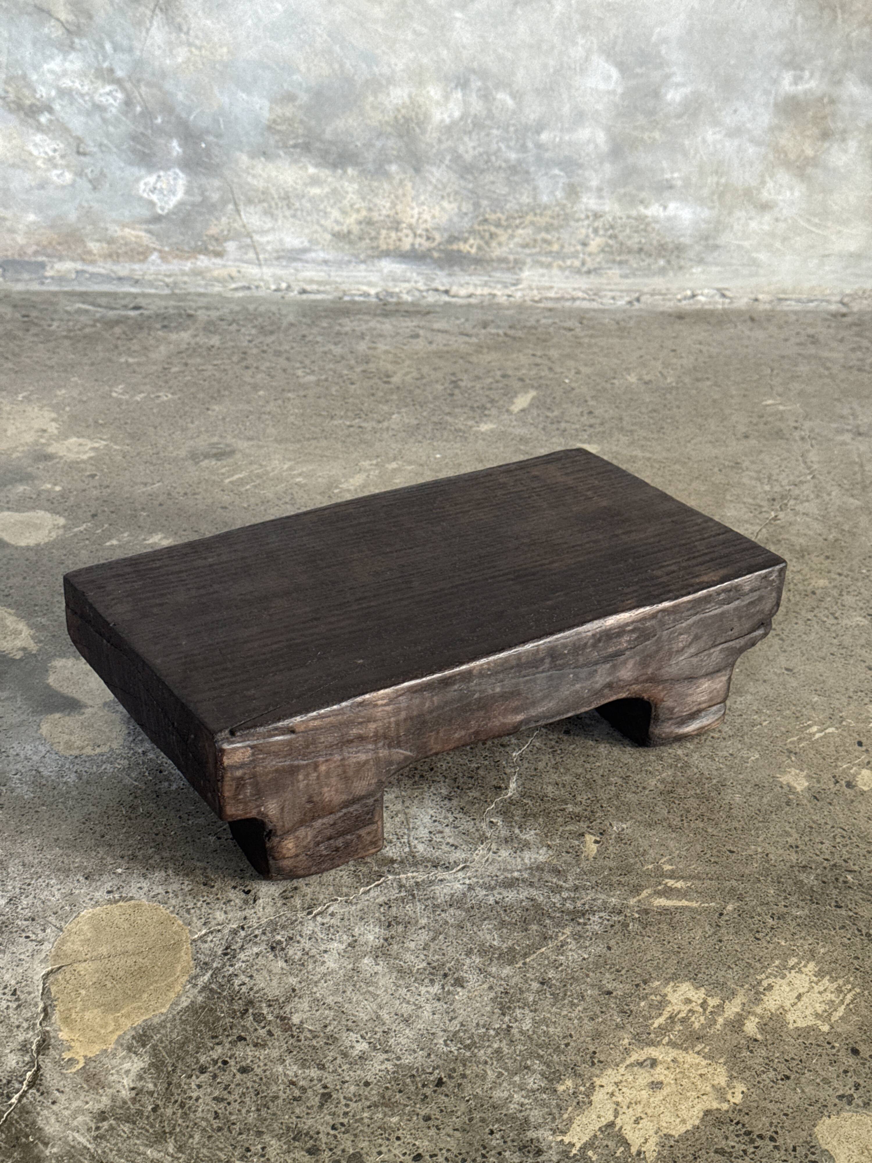 Small stool, black solid teak accent stool wabi-sabi L30 W8.5 H6.