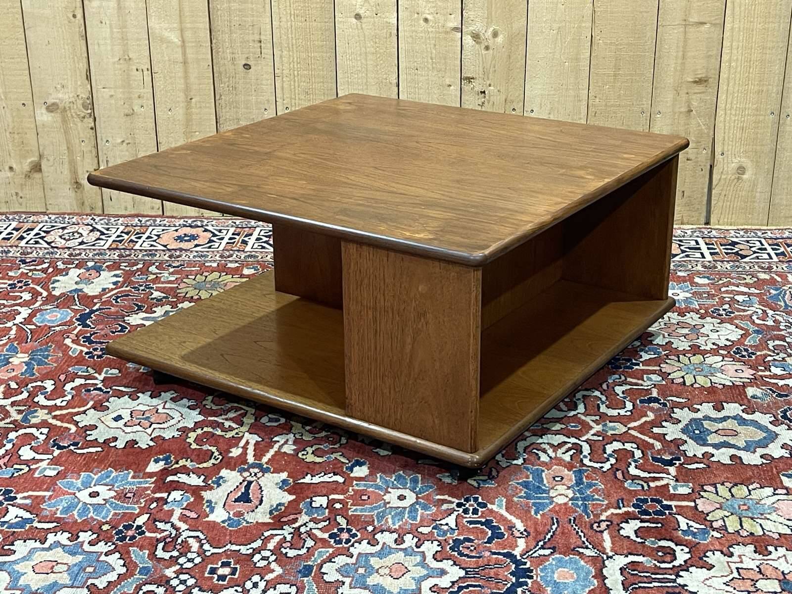 Square teak coffee table on wheels from the 70s by G-Plan