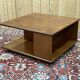 Square teak coffee table on wheels from the 70s by G-Plan