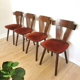 Vintage Tyrolean Dining Chairs: Set of 4, Red Fabric Seat, 1970s