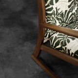 Vintage Mid-Century Danish Modern Rocking Chair in Wood and Monstera Leaf Pattern Fabric, 1960s