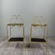 Pair of vintage side tables in gilt metal, with glazed ceramic tops