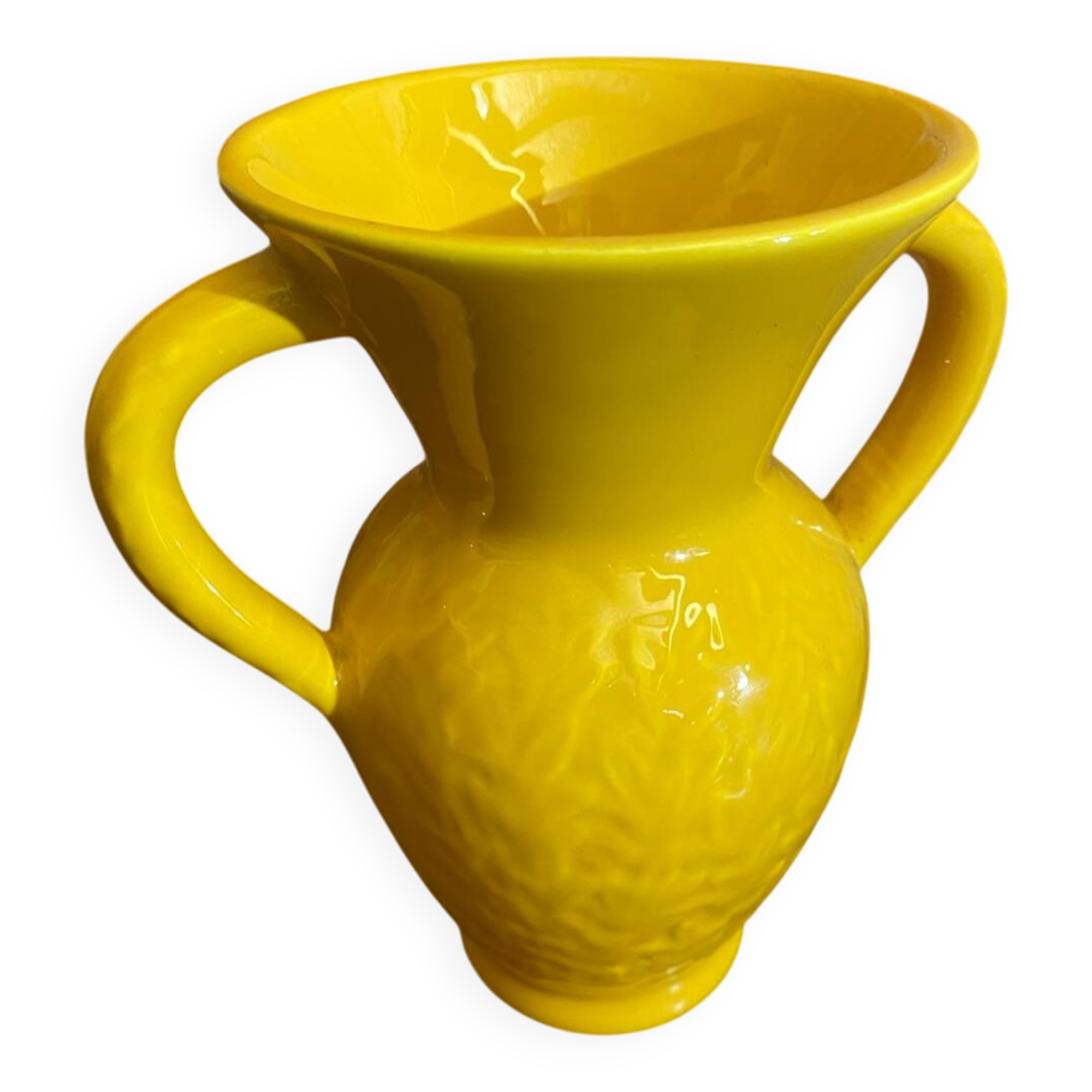 Antique Vase with Handles Yellow Ceramic Vintage Decoration #C605