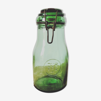Ancien bocal Durfor en verre vert épais contenance 1l