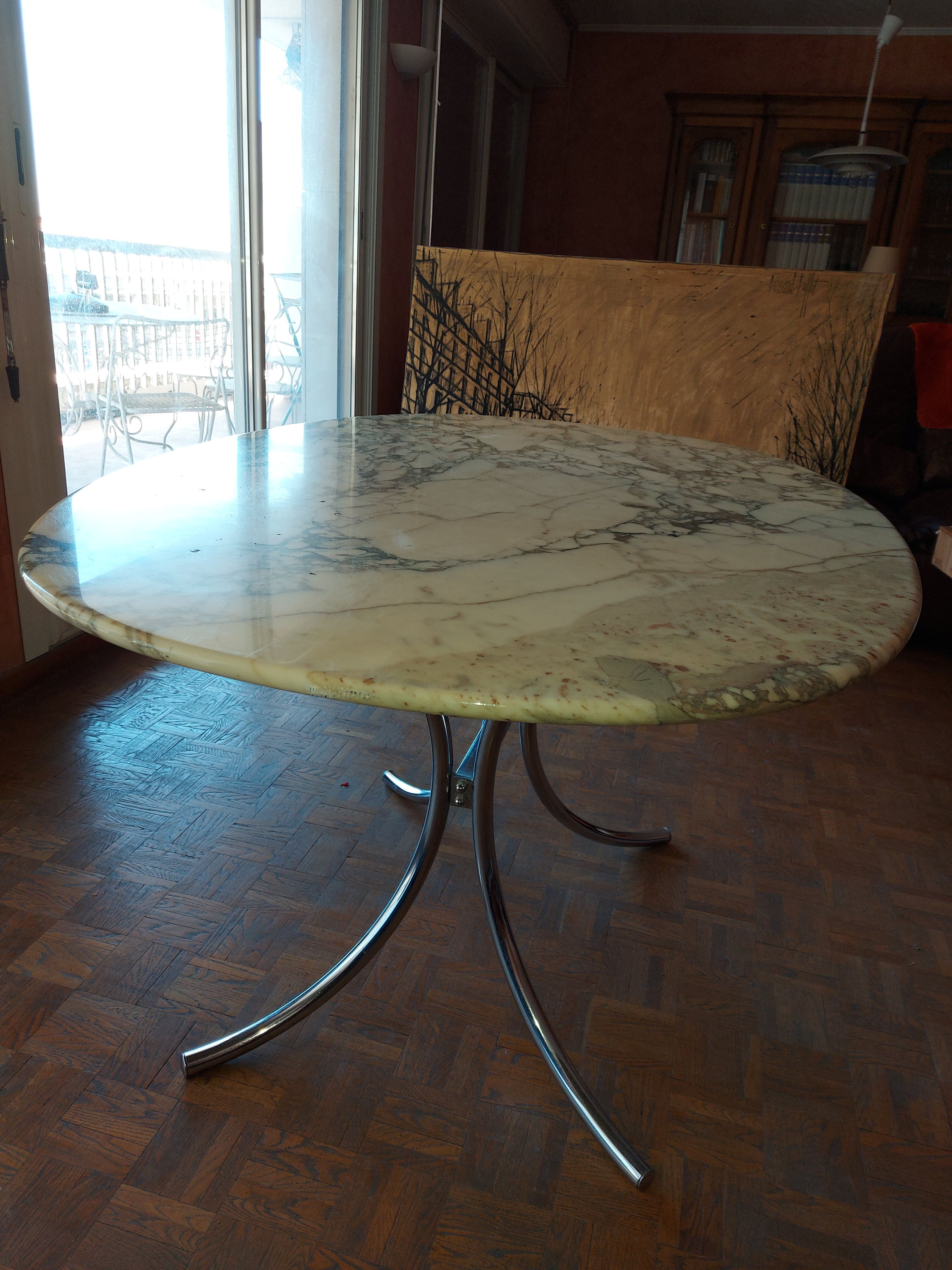 Large dining table in vintage marble 70'S Roche and Bobois