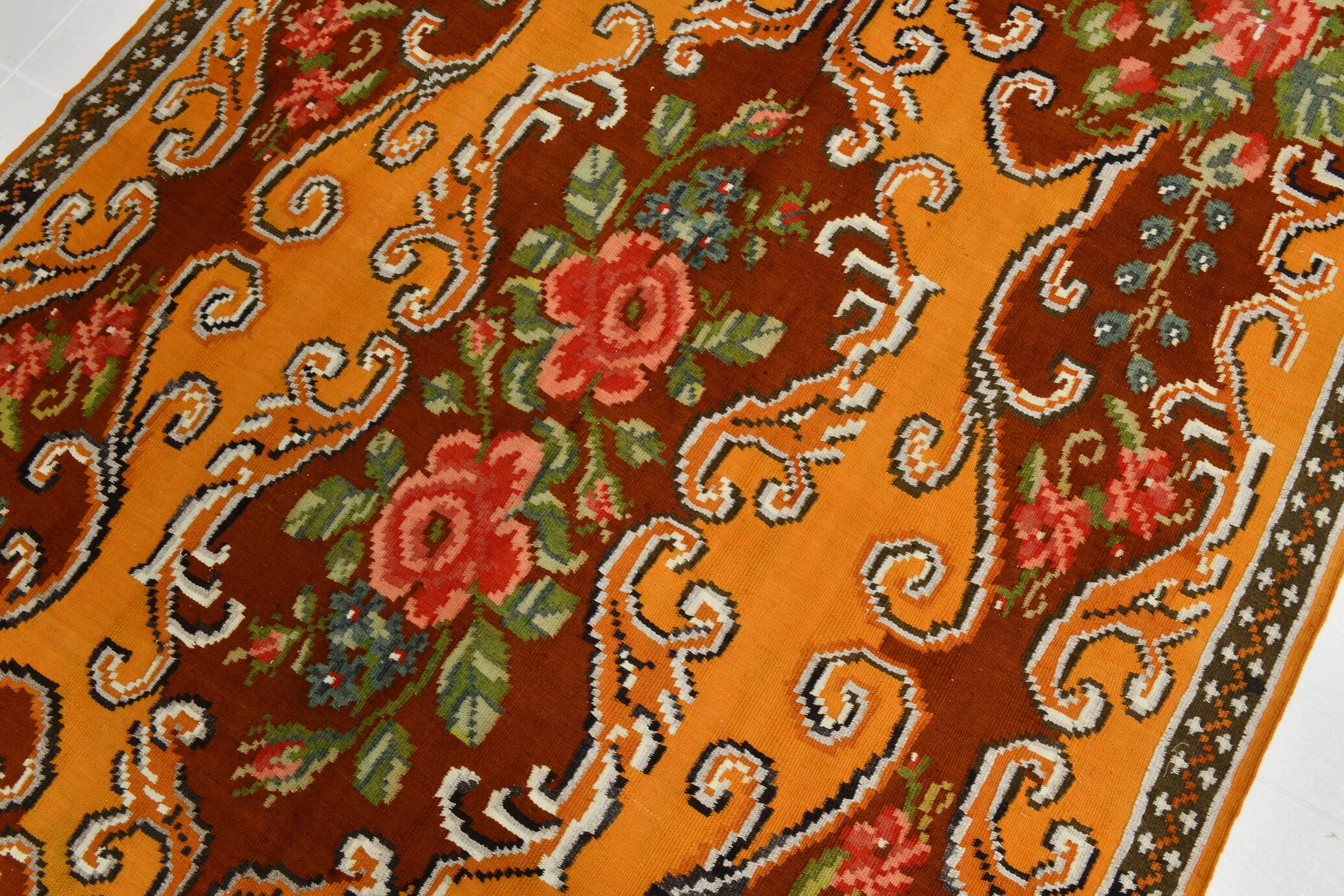 Wine Red & Orange Classic Vintage Kilim Rug, 171x289Cm