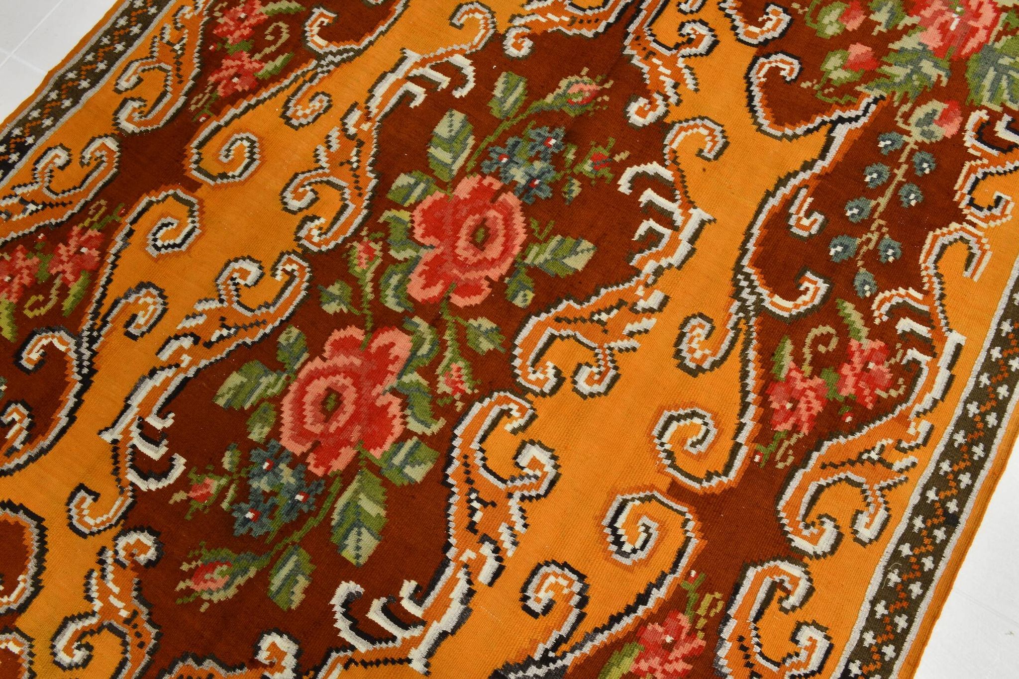 Wine Red & Orange Classic Vintage Kilim Rug, 171x289Cm