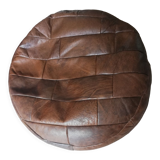 Pouf rond marron imitation cuir