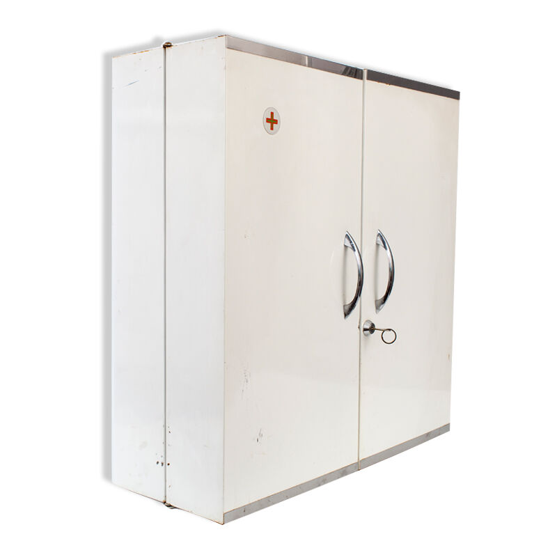 Medicine cabinet space metal double door with key Nightingale vintage