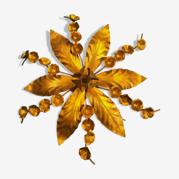 Plafonnier applique feuilles et fleurs dorés