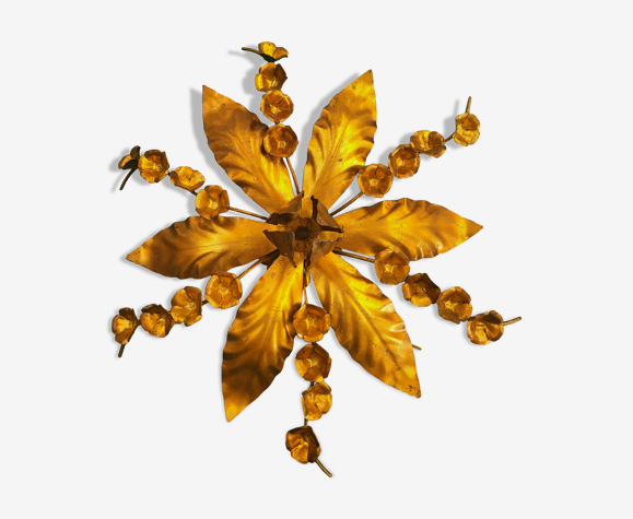 Plafonnier applique feuilles et fleurs dorés
