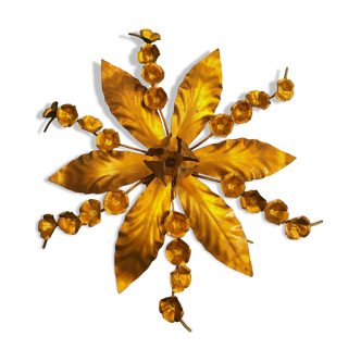 Plafonnier applique feuilles et fleurs dorés