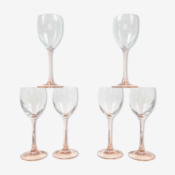 6 glasses of wine white foot pink vintage luminarc model "rosé"
