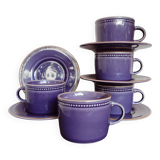 Set of 5 plum-colored stoneware tea cups