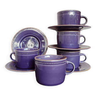 Set of 5 plum-colored stoneware tea cups