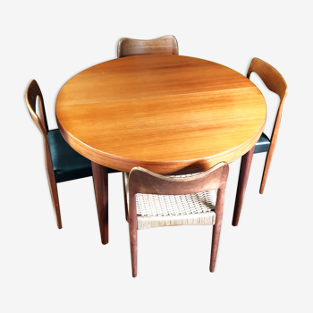 Table ronde en teck vintage années 60 rochebobois scandinave