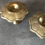 PAIR of BRASS table CANDLE HOLDERS with Flower Patterns