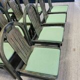 Set of 12 Baumann Argos bistro chairs in wood and green fabric from the 80s France