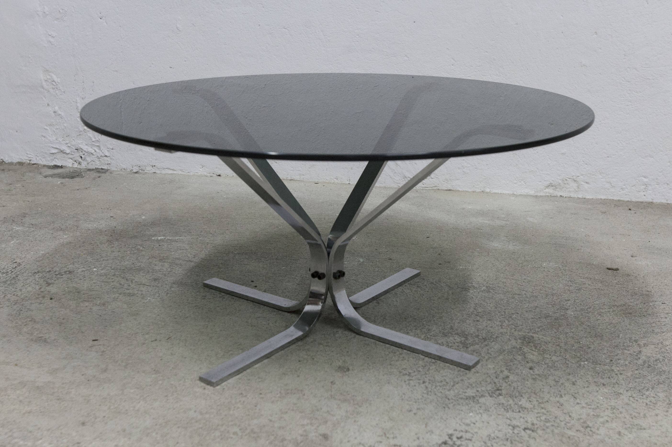 1970s space age round coffee table smoked glass