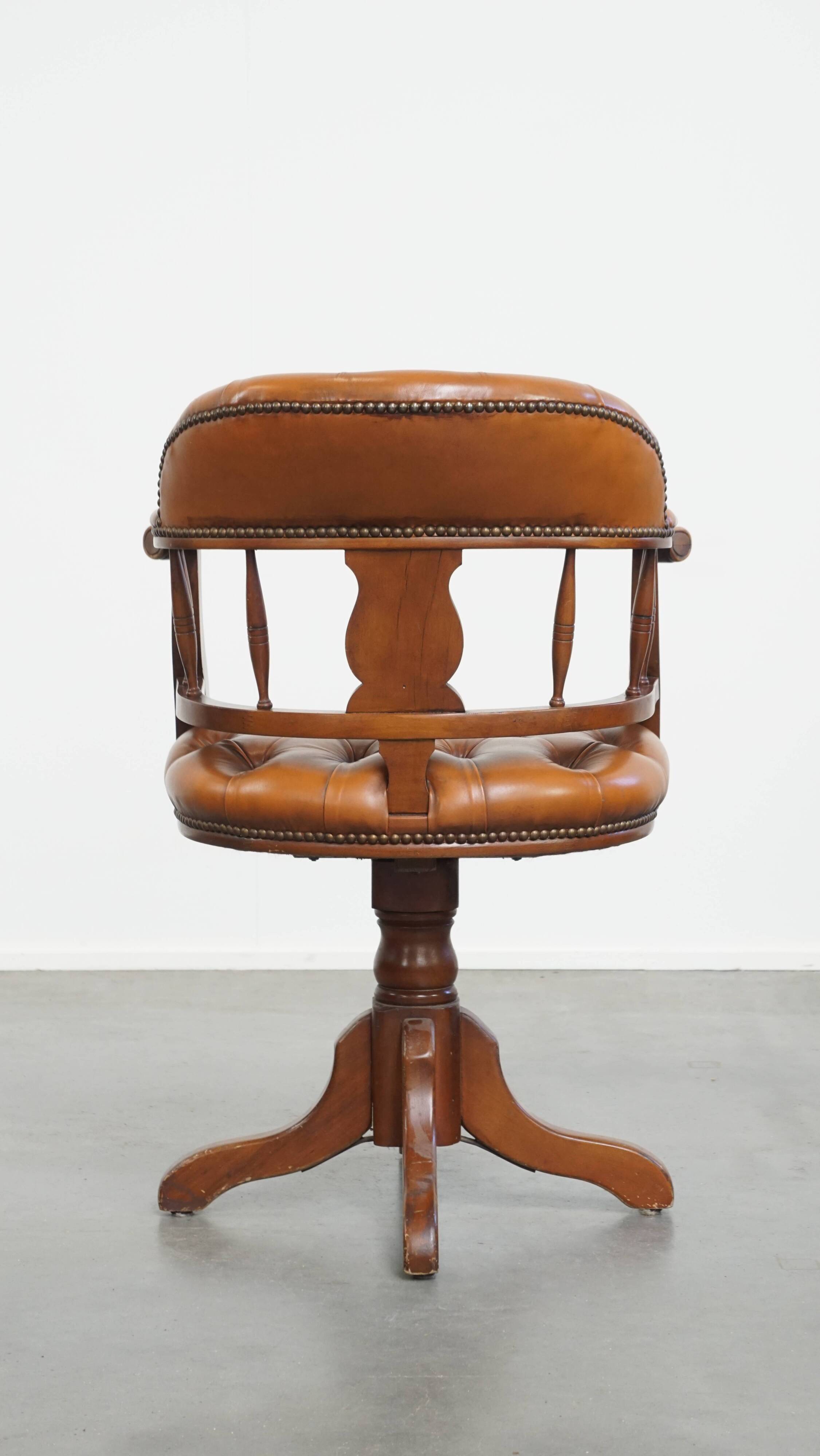 Leather and Wood Chesterfield Office Chair in English Style