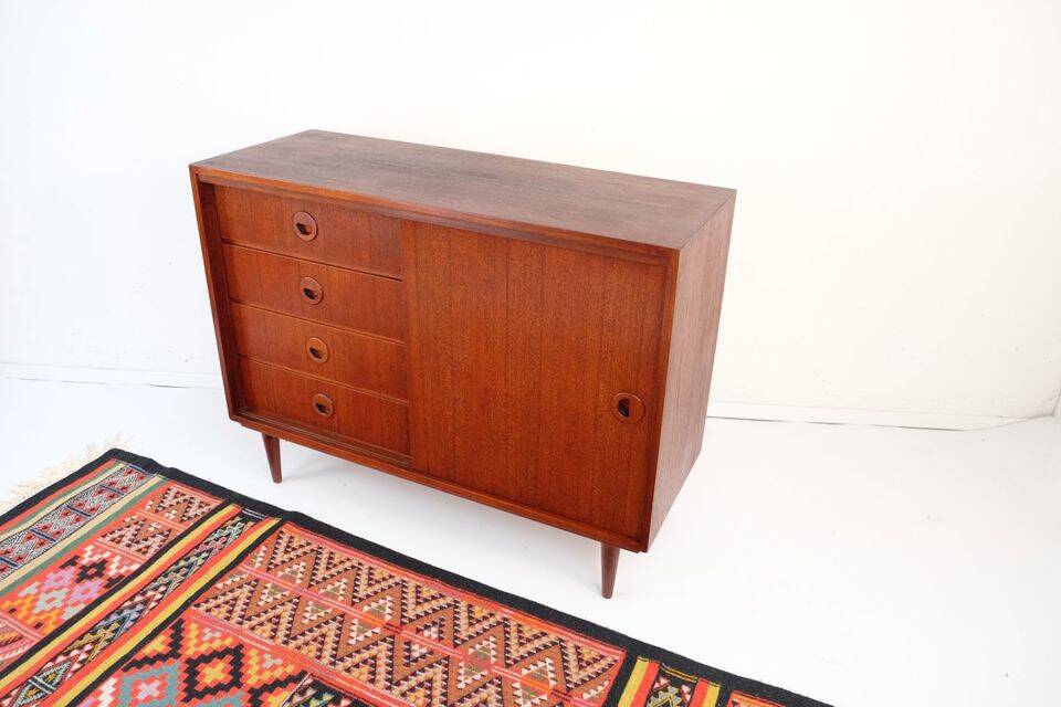 Commode vintage style années 60-70, motif teck, style rétro.
