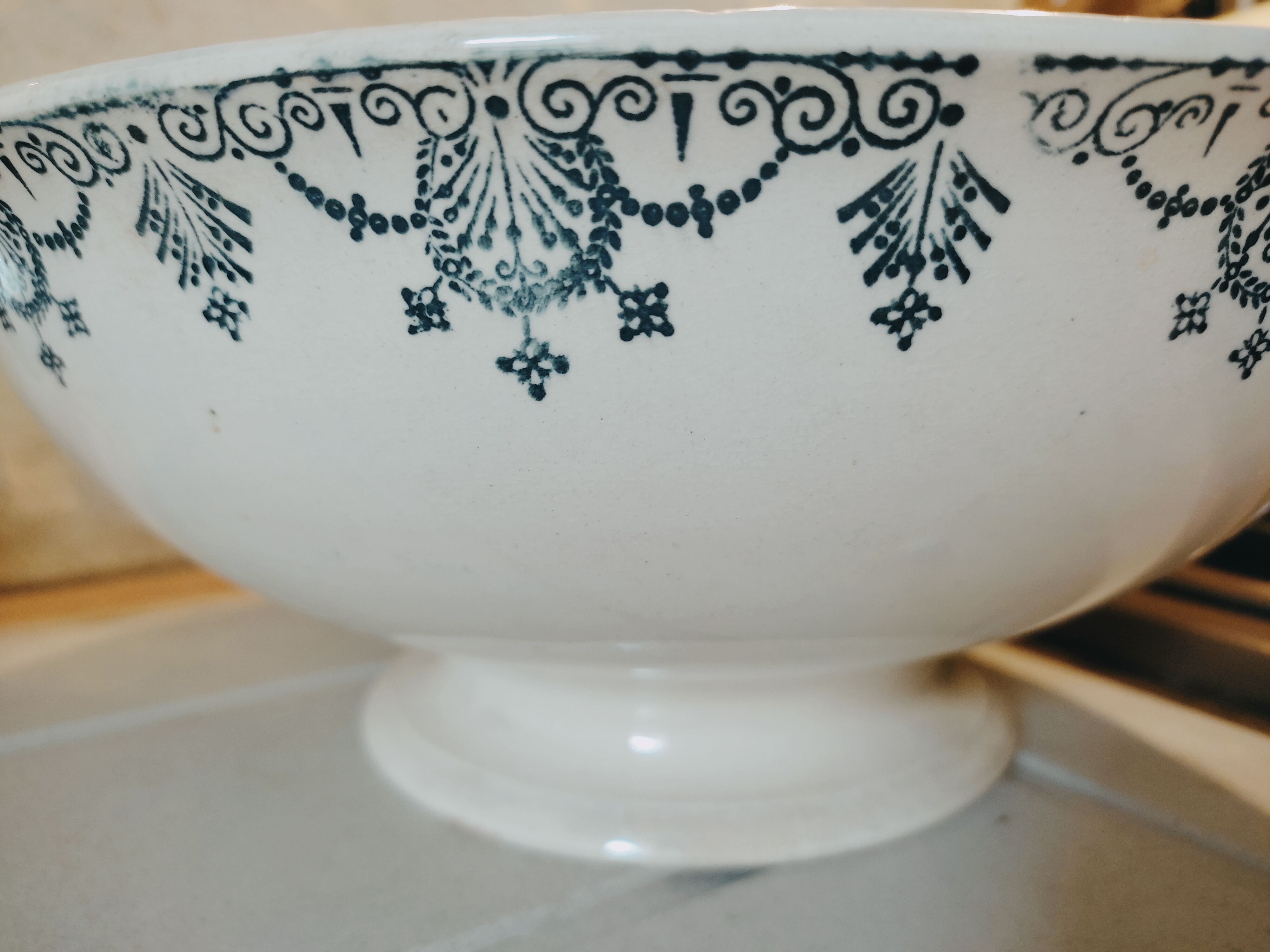 Old bowl in pedestic tiles