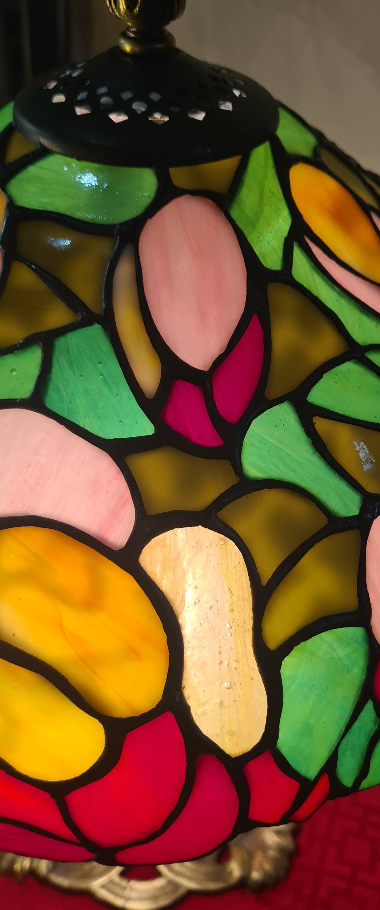 antique bronze lamp and stained glass shade