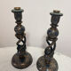 Pair of ancient Kashmiri candlesticks in midnight blue and gold – lamp bases