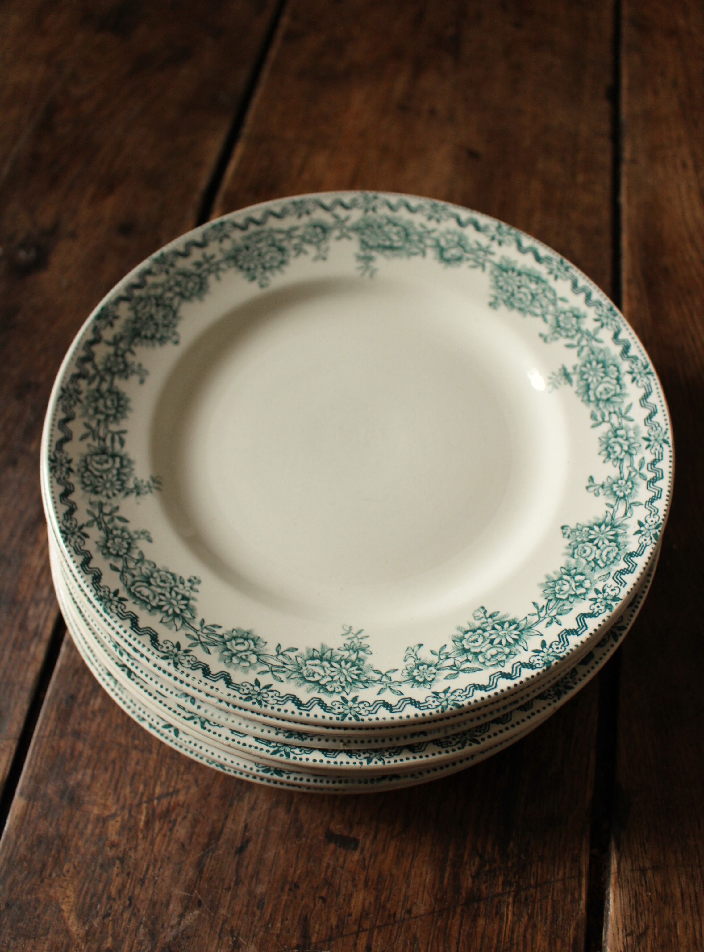 Lot 8 flat plates Terre de Fert vert Fleurs Argenton Saint Amand