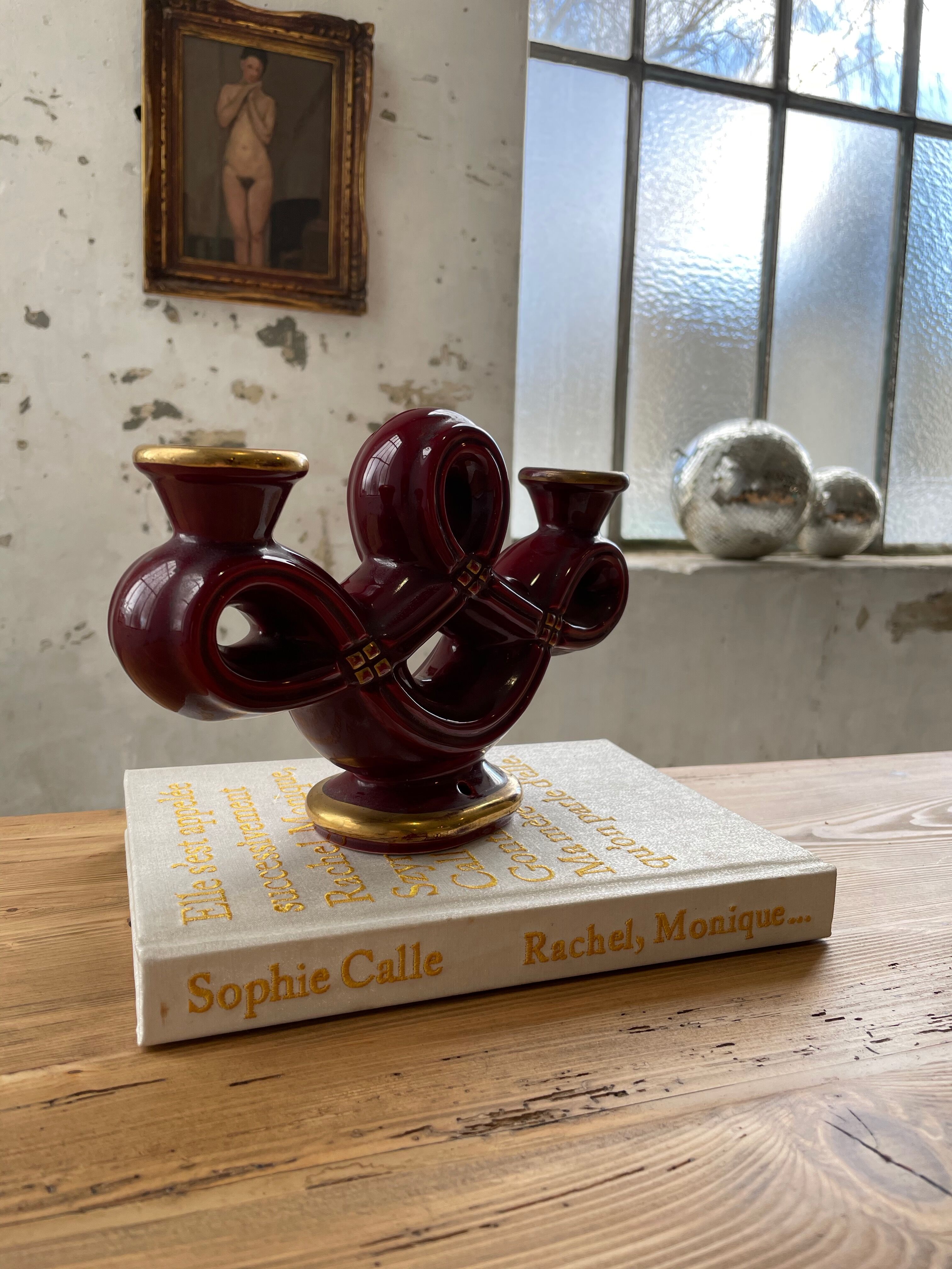 Vintage Vallauris red ceramic candlestick
