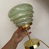 Vintage art deco globe table lamp in green and gold Clichy glass