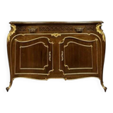 Commode a portes Venitienne galbée style louis XV en acajou et bois dorés