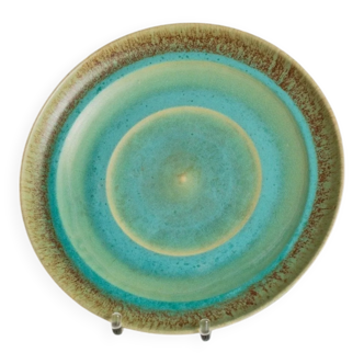 Green Turquoise Gradient Ceramic Bowl with Organic Shape, Large Danish Studio Piece, 1970s