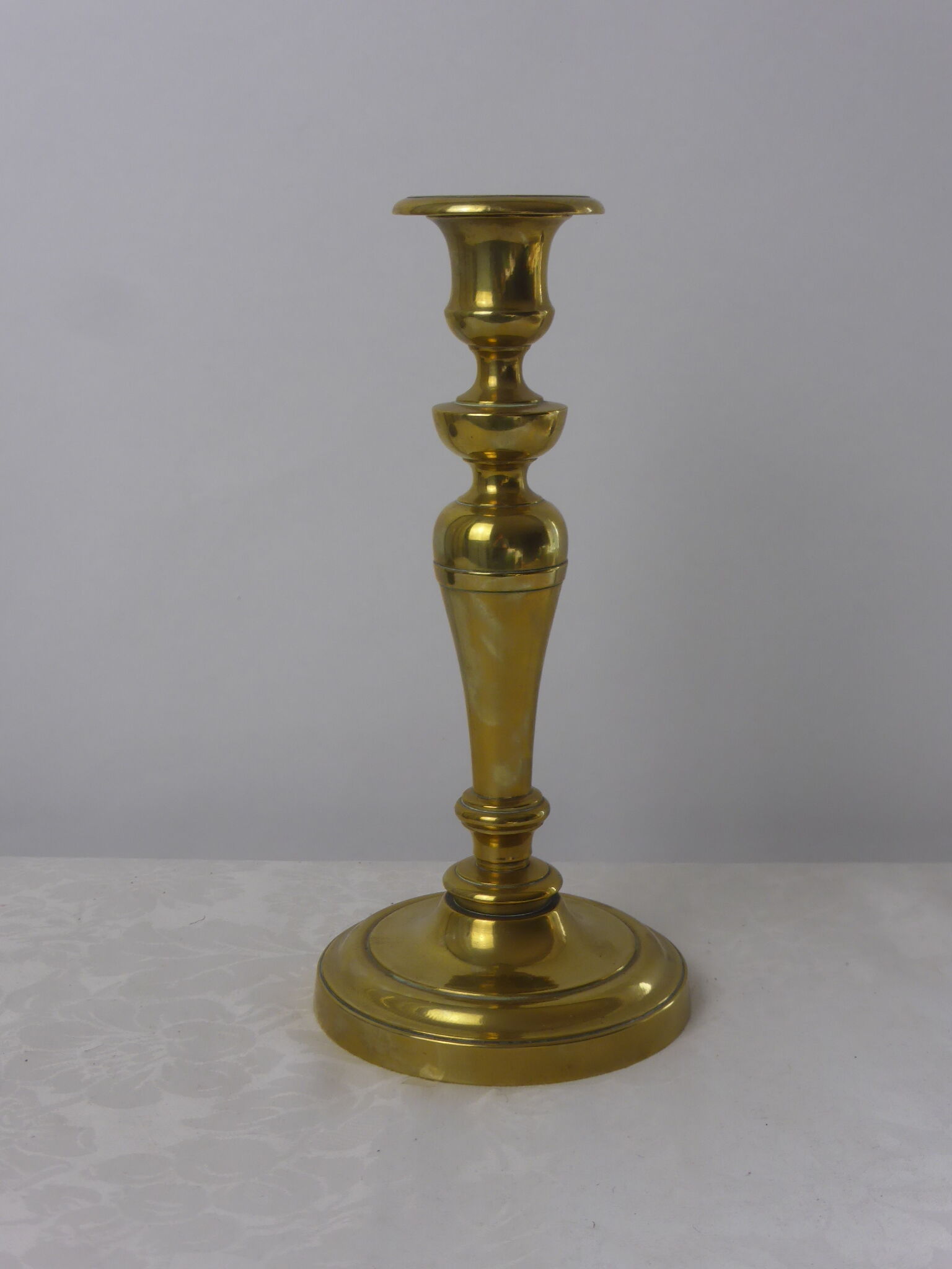 Old candlestick baluster foot round gilded brass-Ht 26cm