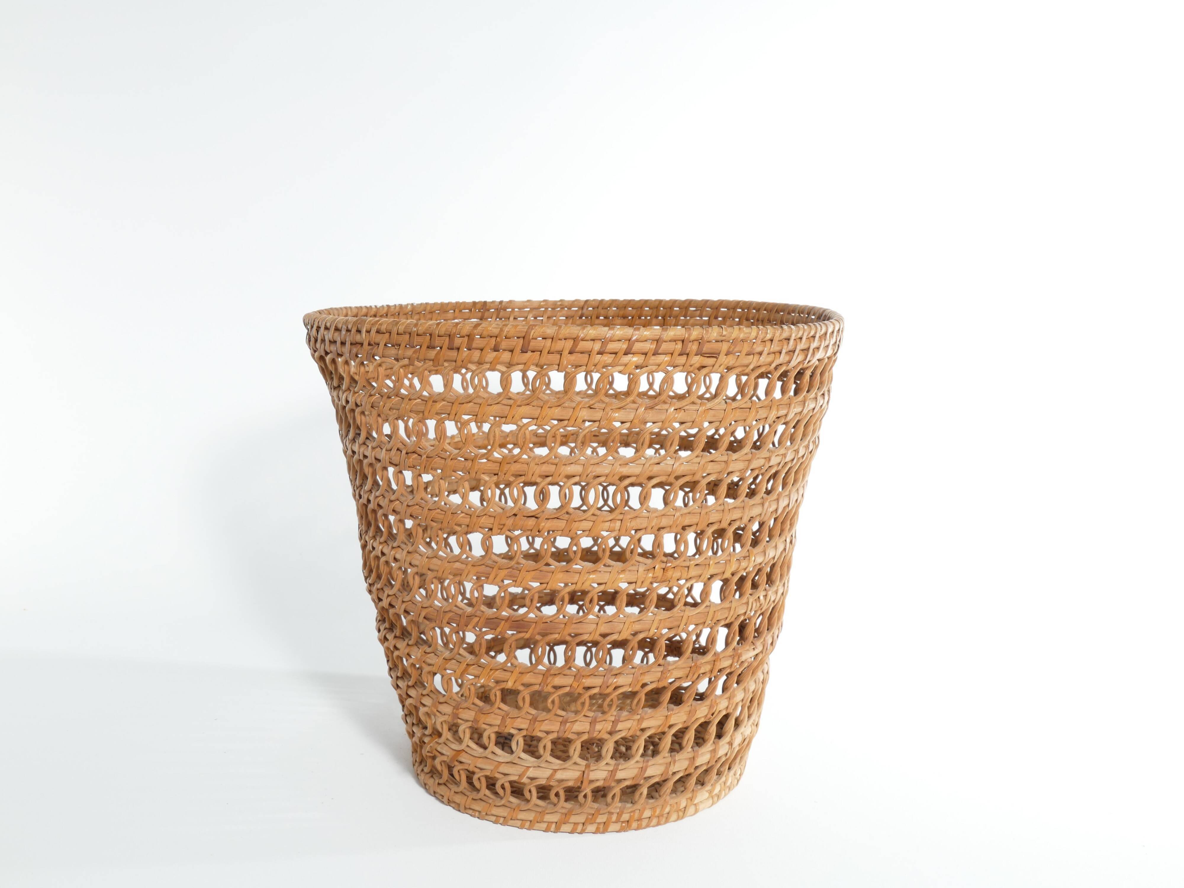 Mid-Century Modern Wicker Wastebasket