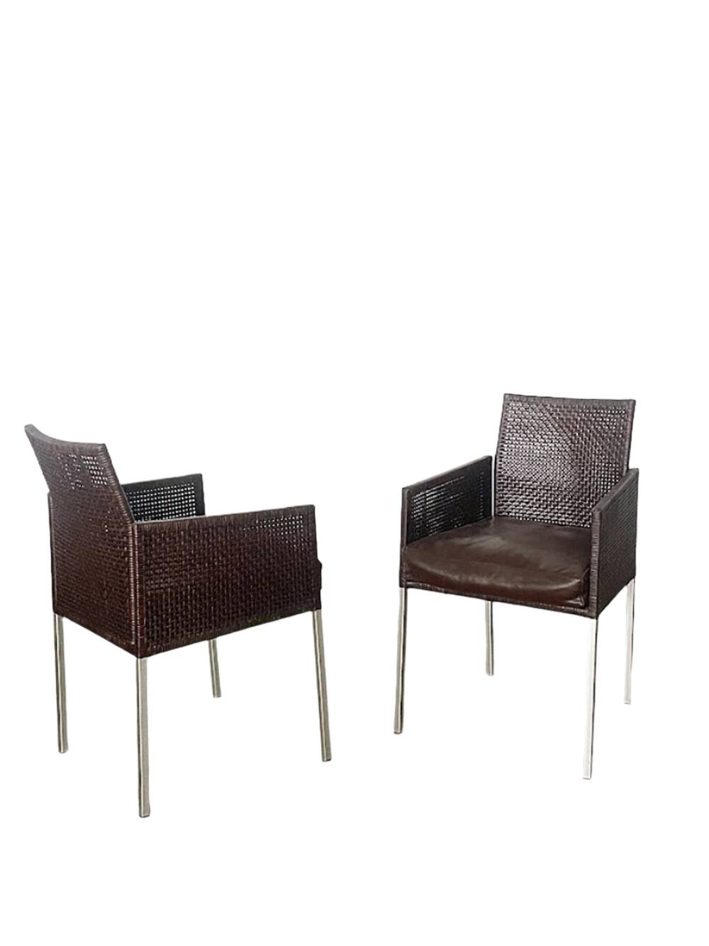 Pair of Karl-Friedrich Förster Leather and Rattan Chairs Germany 1990s
