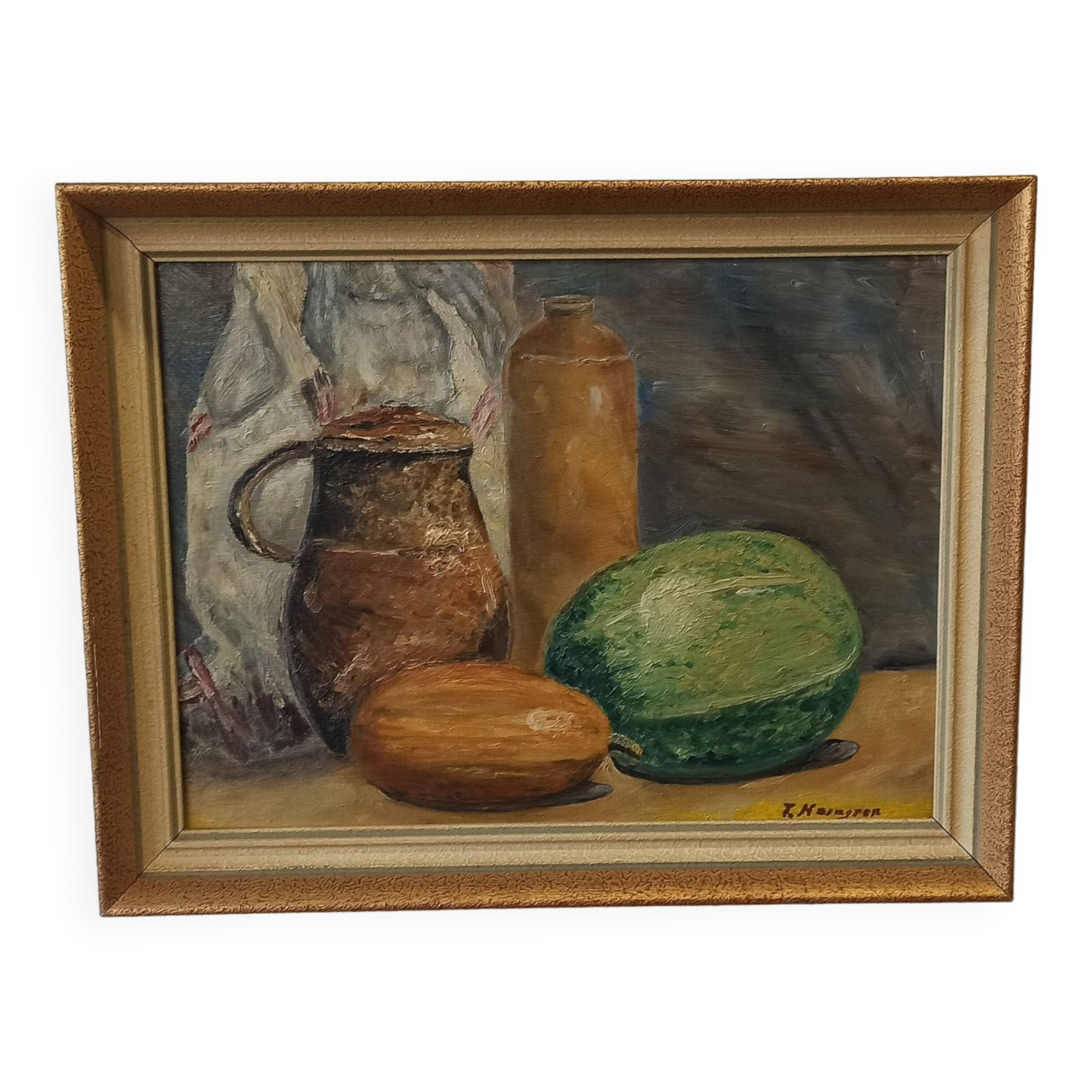 Vintage oil painting on plate "Still life".