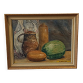 Vintage oil painting on plate "Still life".