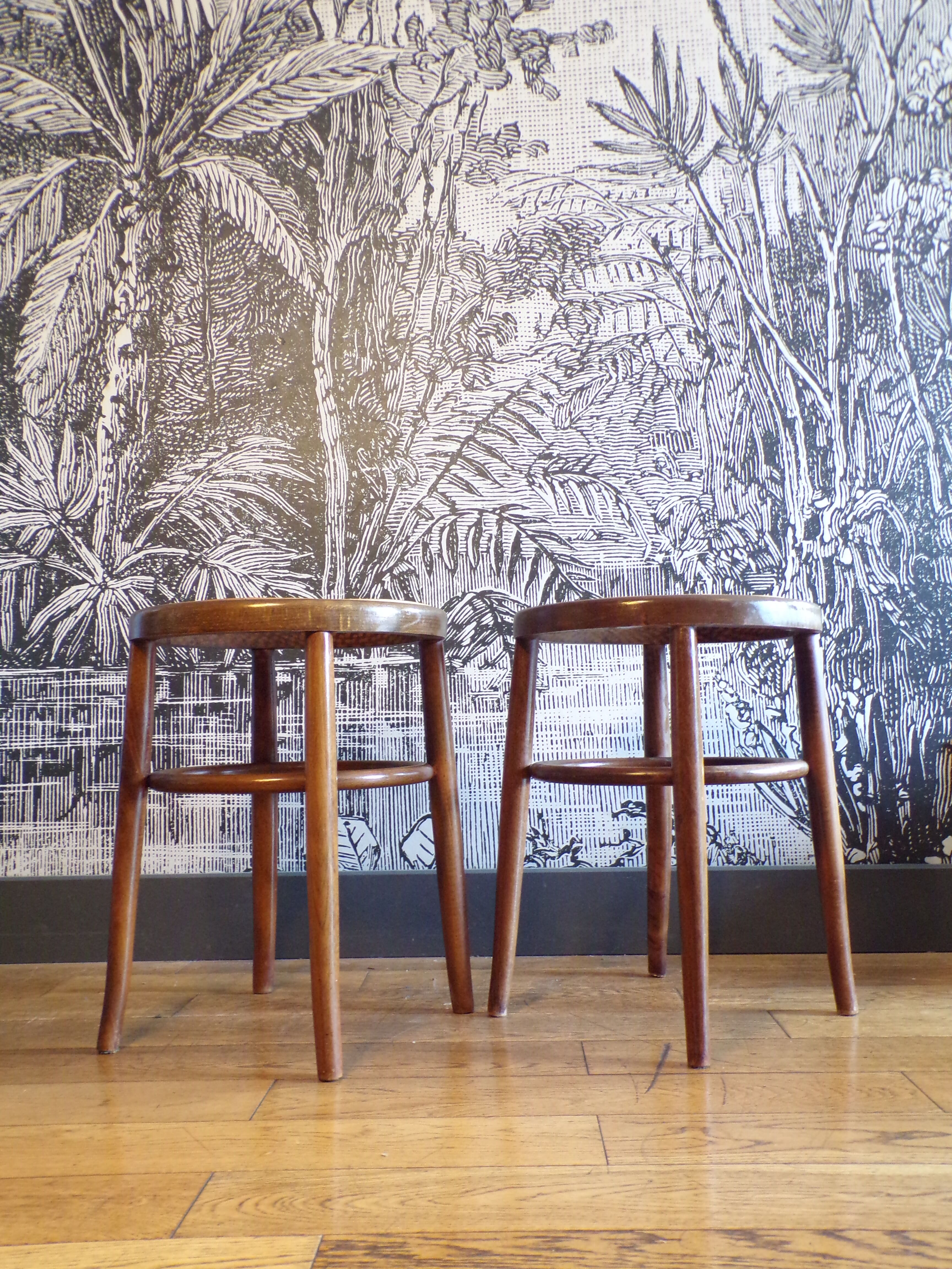 Pair of antique bentwood stools