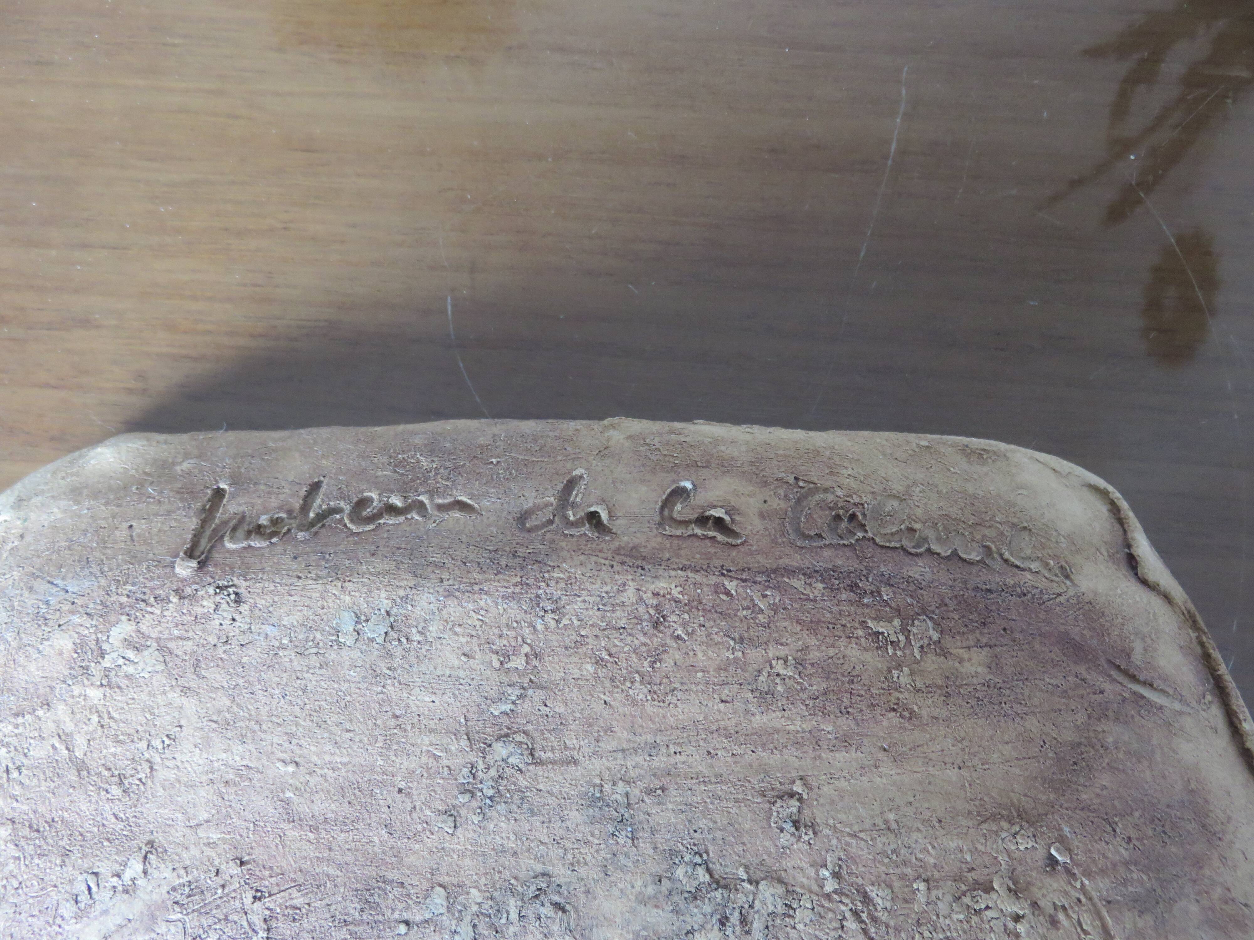 Vallauris dove pottery pocket in sandstone and blue ceramic 50s 60s