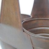 Metal Iron Pot Wooden Handle 2 Compartments Old