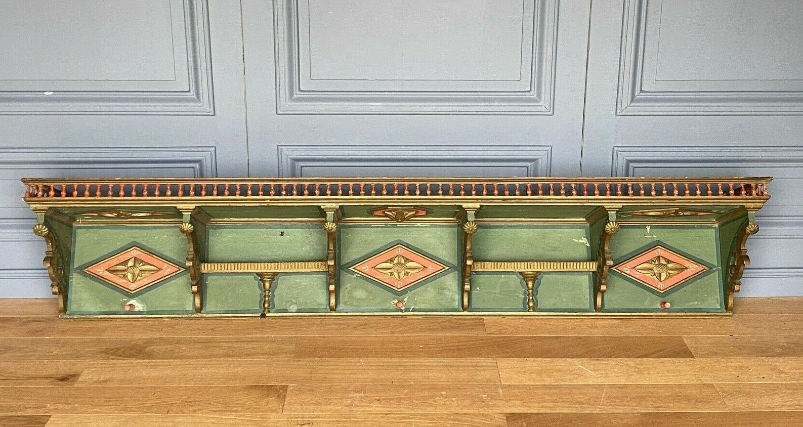 Italian floor patina green 1900 wood turns polychromy