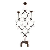 Large hammered wrought iron table candlesticks, gilded, 1950s, 60s