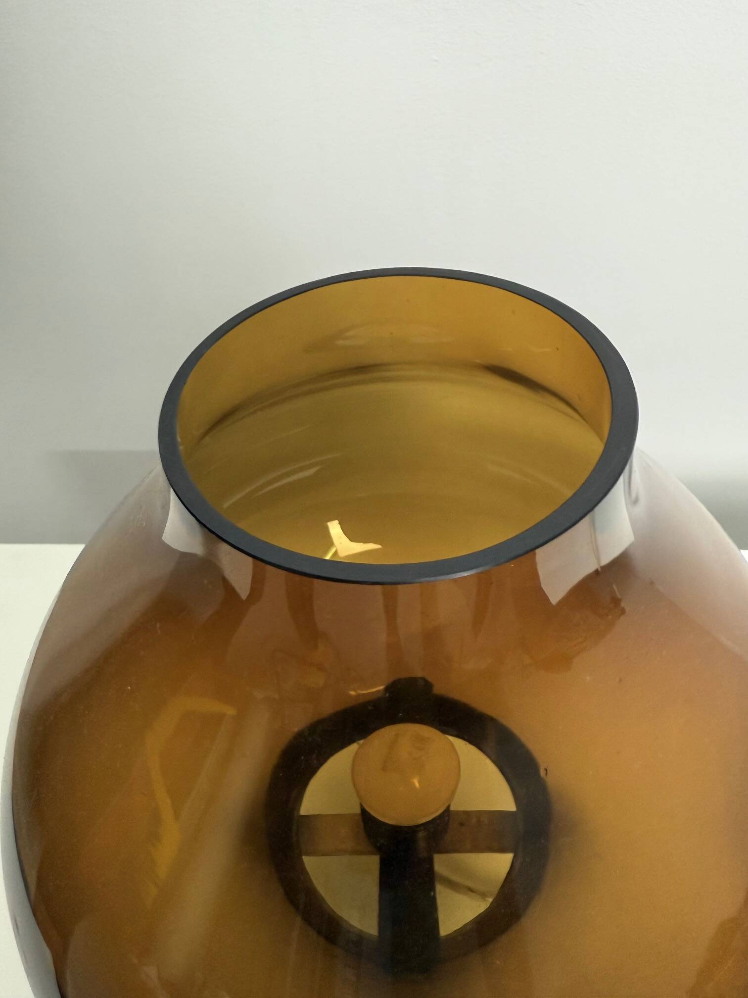 Mid-Century Modern 1960s-70s Table Lamp, Amber Glass Shade and Metal Base