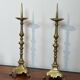 Pair of Large Brass Altar Candlesticks with Baluster Shaft and Tripod Base
