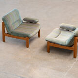 Pair of Scandinavian armchairs in teak and velvet, 1960