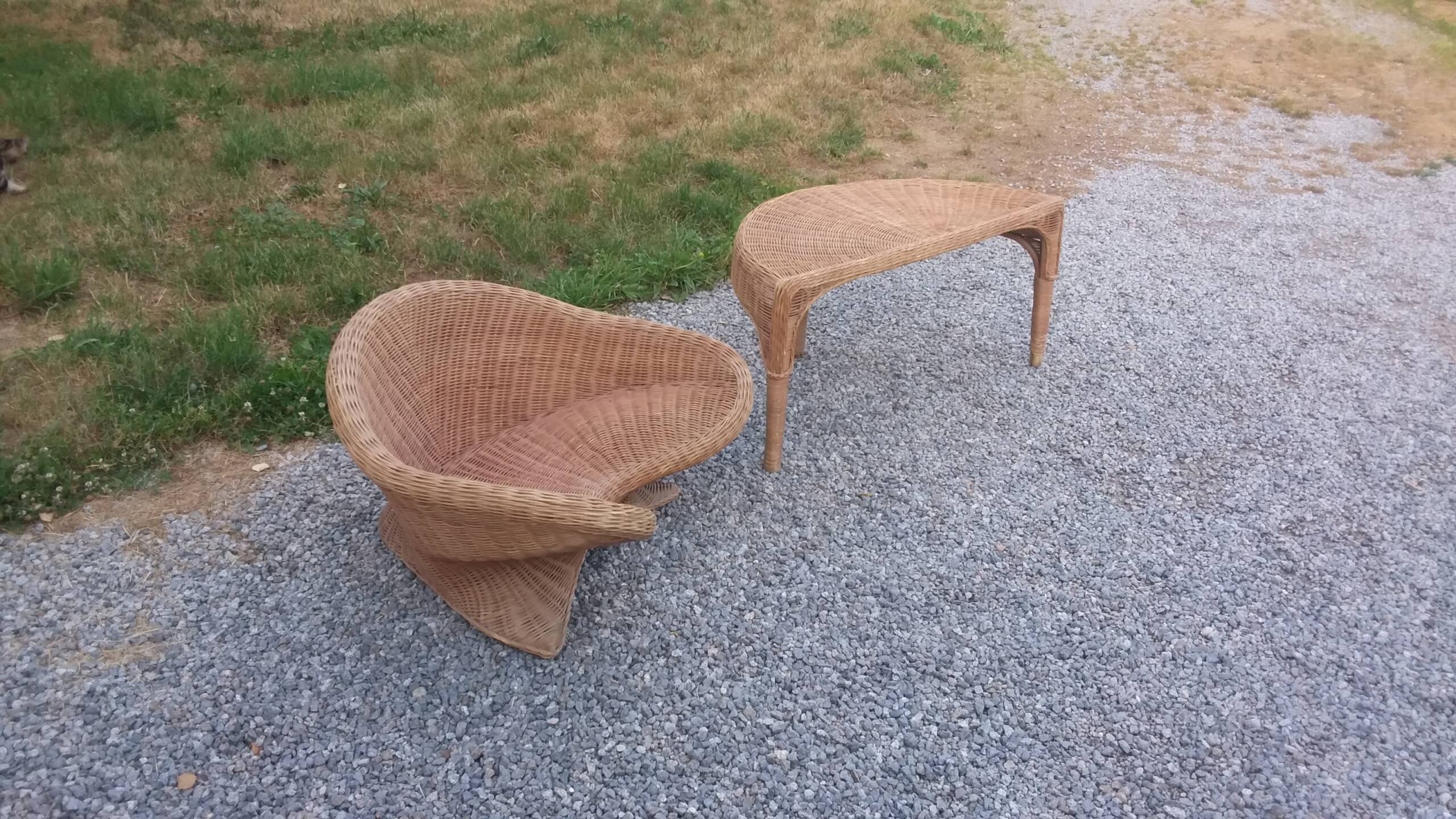 Rattan armchair and rattan coffee table from the 70s
