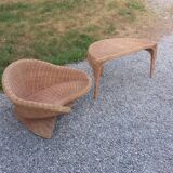 Rattan armchair and rattan coffee table from the 70s