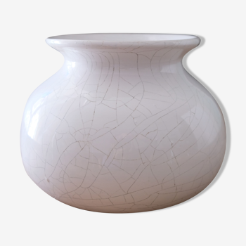 Vase en céramique boule,  émail blanc avec craquelure, style bonifas